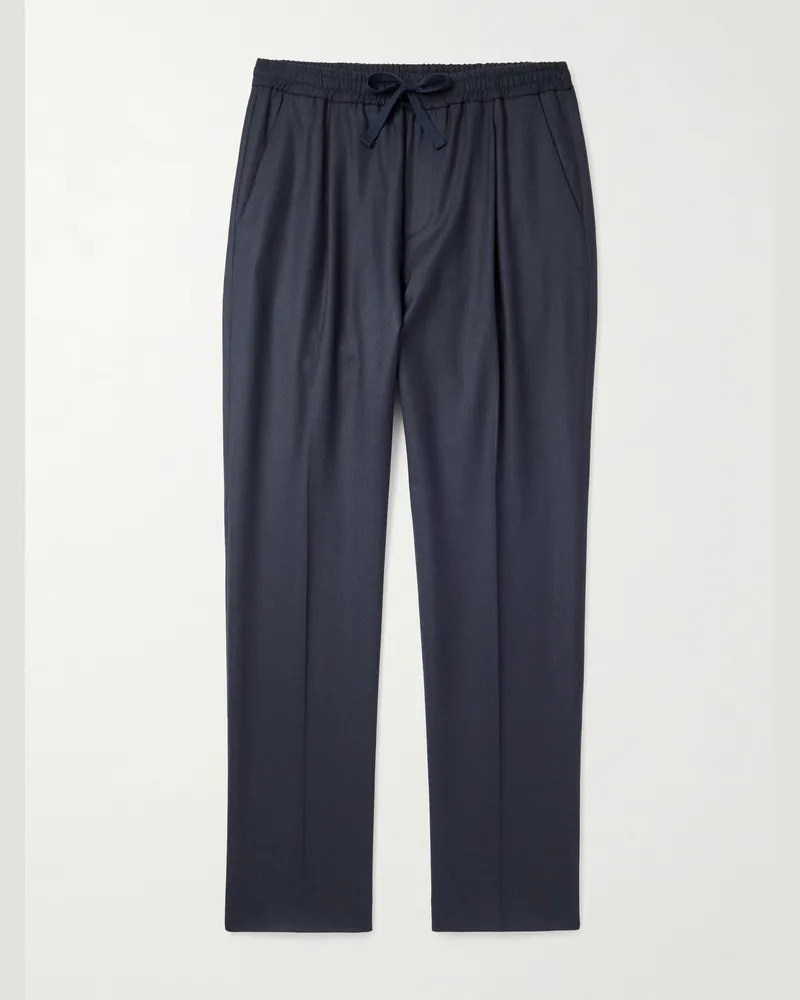 Altea Jared Straight-Leg Pleated Wool-Blend Flannel Drawstring Trousers Blue