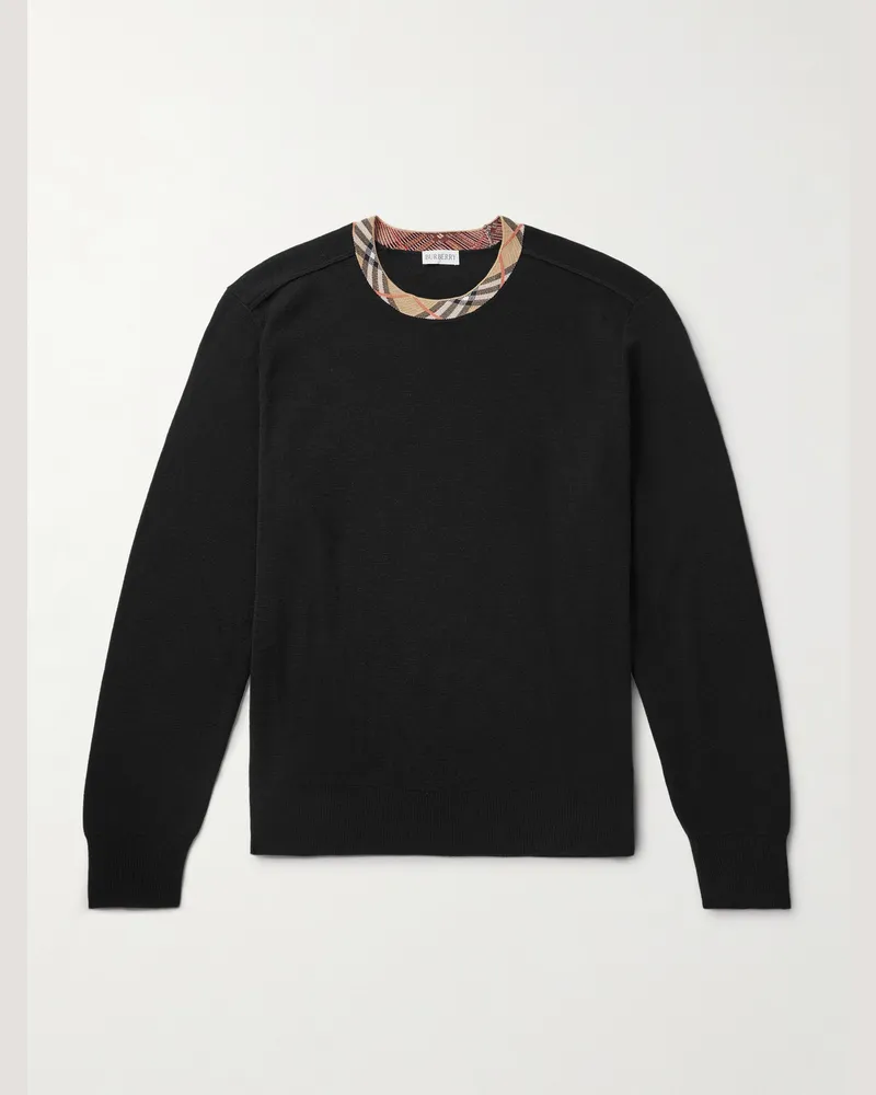 Burberry Checked Jacquard-Trimmed Wool Sweater Black