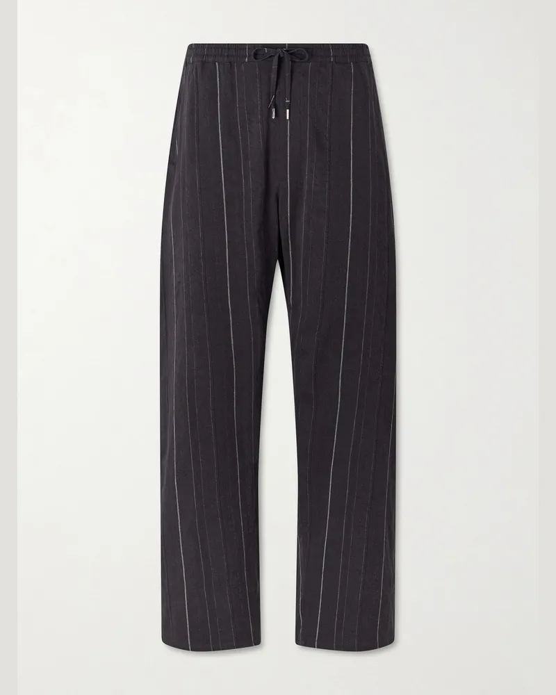 A Kind Of Guise Samurai Straight-Leg Striped Cotton and Linen-Blend Trousers Black