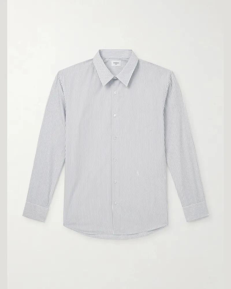 Saint Laurent Hemd aus Baumwollpopeline mit Nadelstreifen Weiß