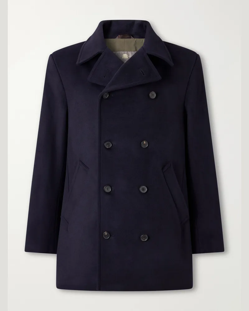 N.Peal Great Portland Double-Breasted Wool and Cashmere-Blend Coat Blue