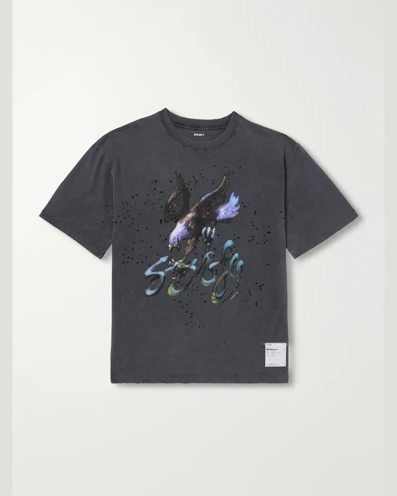 Satisfy Printed Distressed MothTech™ Cotton-Jersey T-Shirt Gray