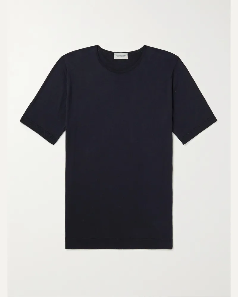 John Smedley Belden schmal geschnittenes T-Shirt aus Strick aus Sea-Island-Baumwolle Blau