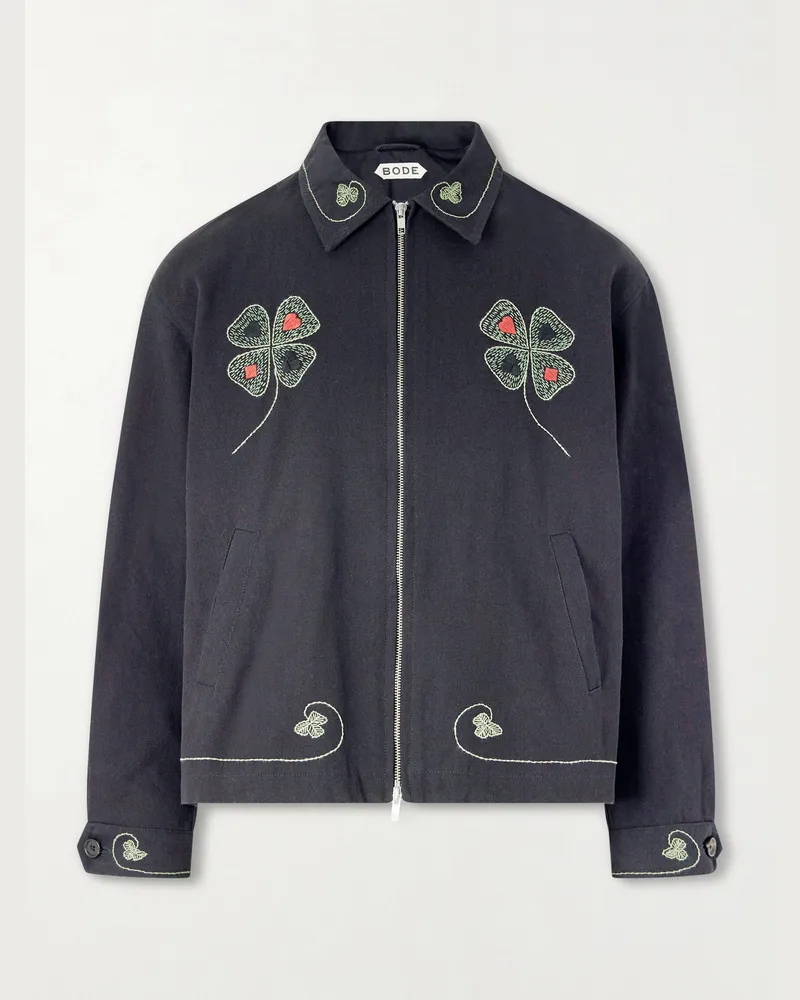 BODE Lucky Draw Embroidered Cotton-Twill Blouson Jacket Black