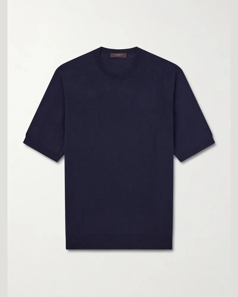 Slowear Cotton and Silk-Blend T-Shirt Blue