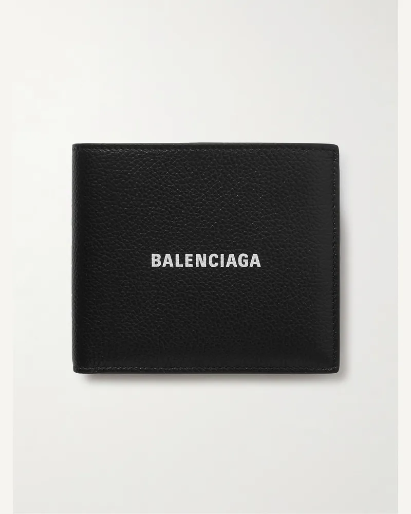 Balenciaga Aufklappbares Portemonnaie aus vollnarbigem Leder mit Logoprint Schwarz