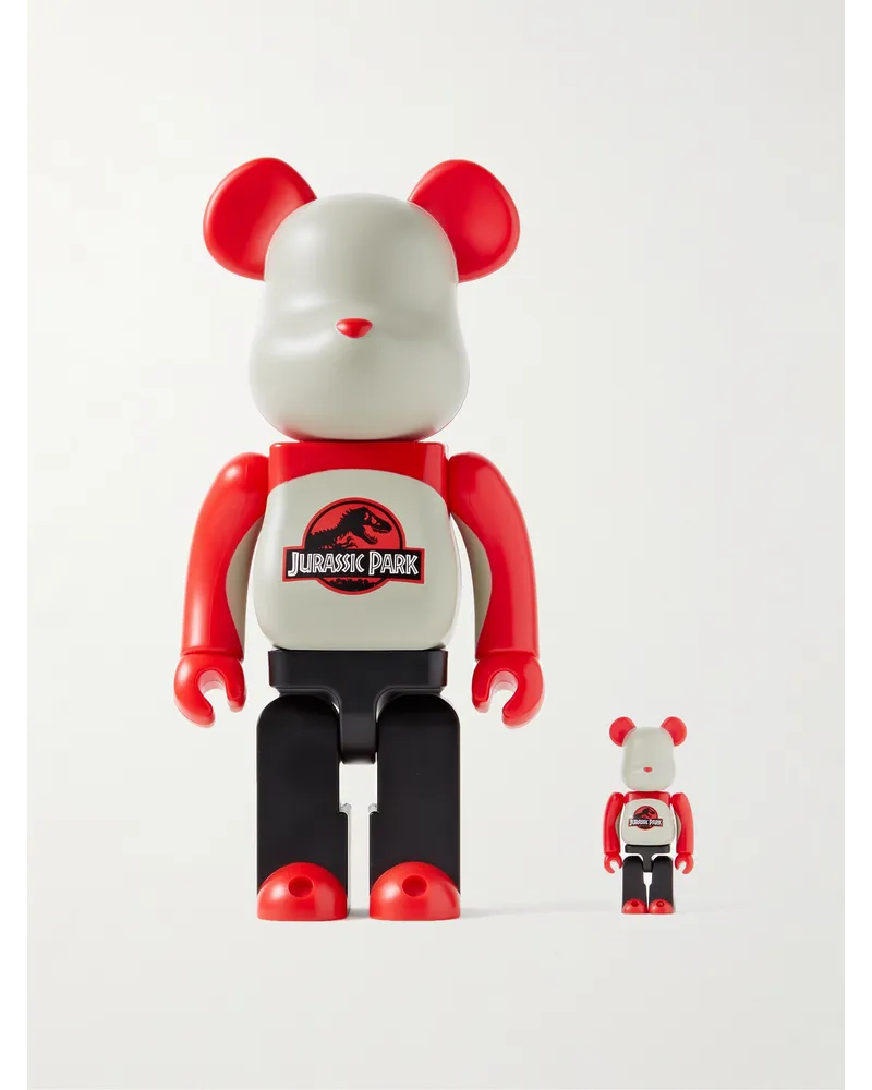 BE@RBRICK Jurassic Park 100 % + 400 % Set aus Dekofiguren aus bedrucktem PVC Rot