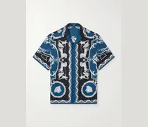 Camp-Collar Printed Silk-Twill Shirt