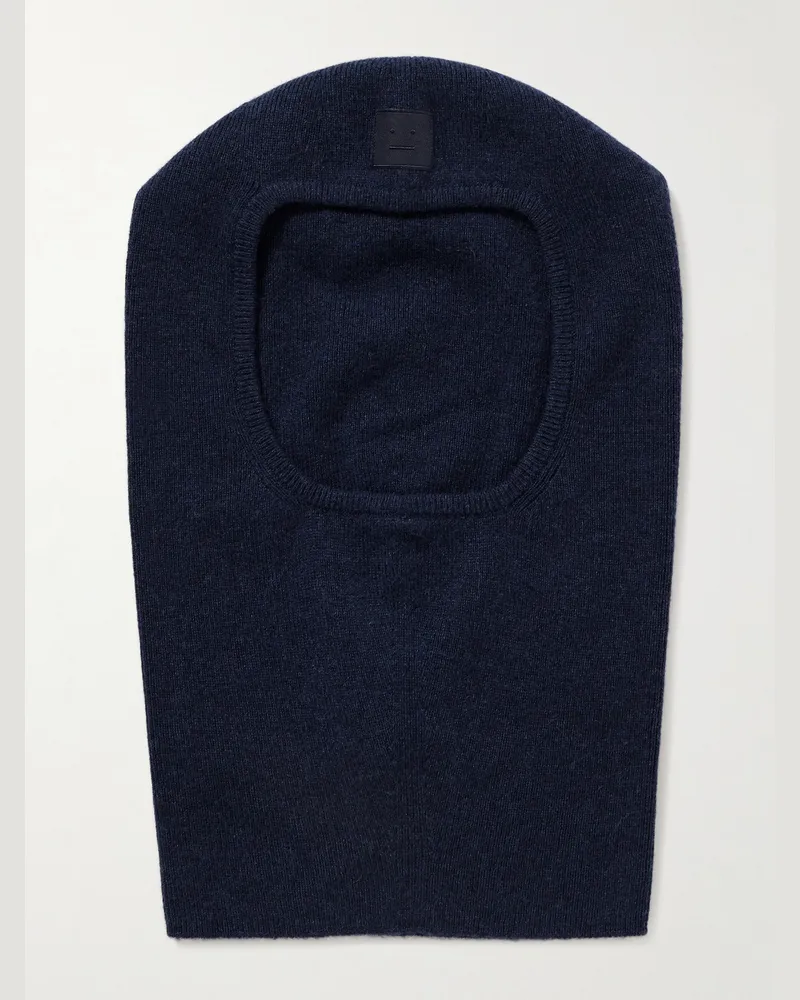 Acne Studios Kalas Balaklava aus einer Woll-Yakwollmischung mit Logoapplikation Blau