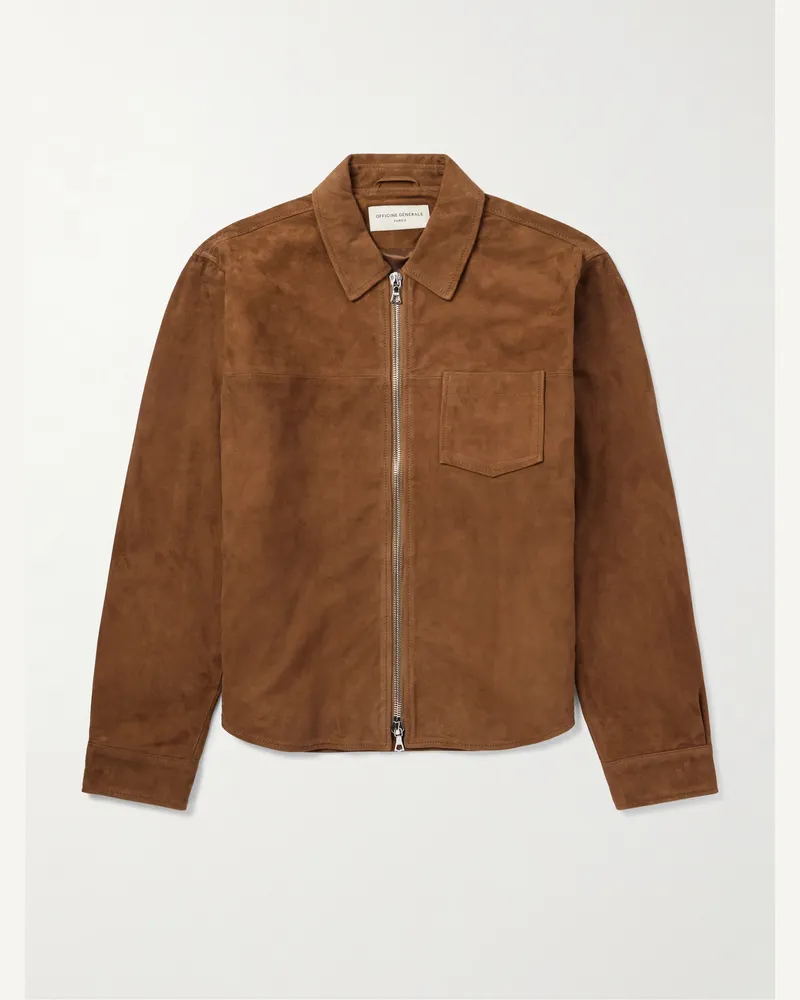 Officine Generale Sid Hemdjacke aus Veloursleder Braun