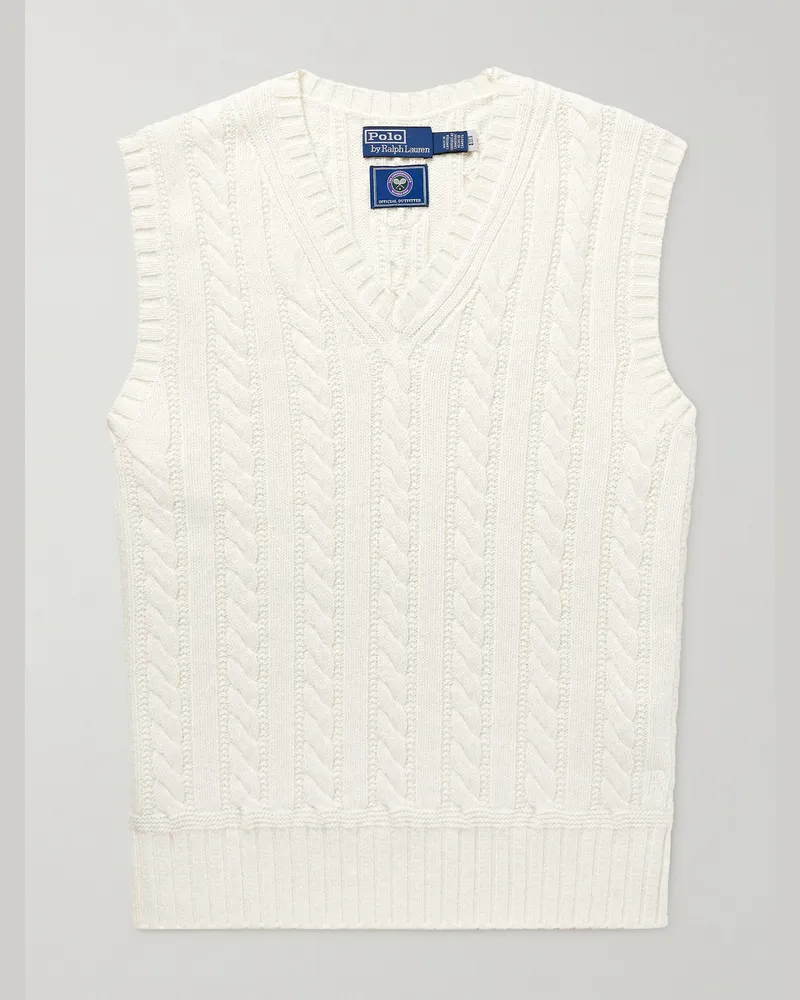 Ralph Lauren Wimbledon Ärmelloser Pullover aus einer Mischung aus Kaschmir, Baumwolle und Leinen in Zopfstrick Neutral