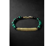 Mezuzah Armband mit Details aus Gold und Zierperlen aus Malachit und Spinell