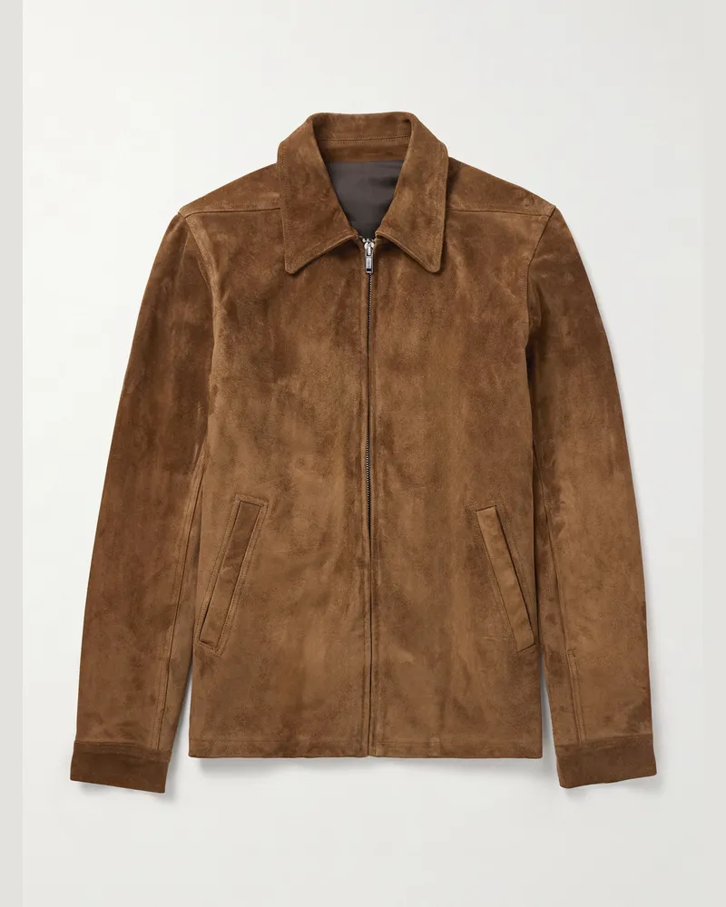 Rick Owens Brad Webbing-Trimmed Suede Bomber Jacket Brown
