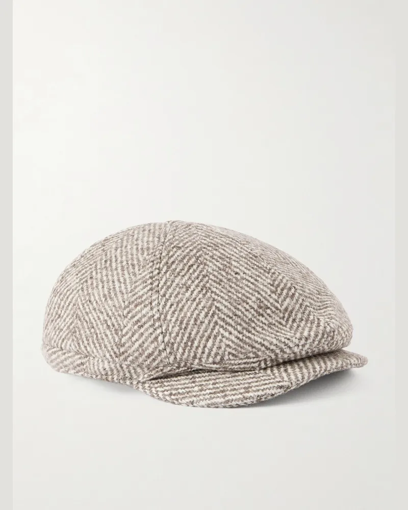 Brunello Cucinelli Schiebermütze aus Strick mit Fischgratmuster Neutral