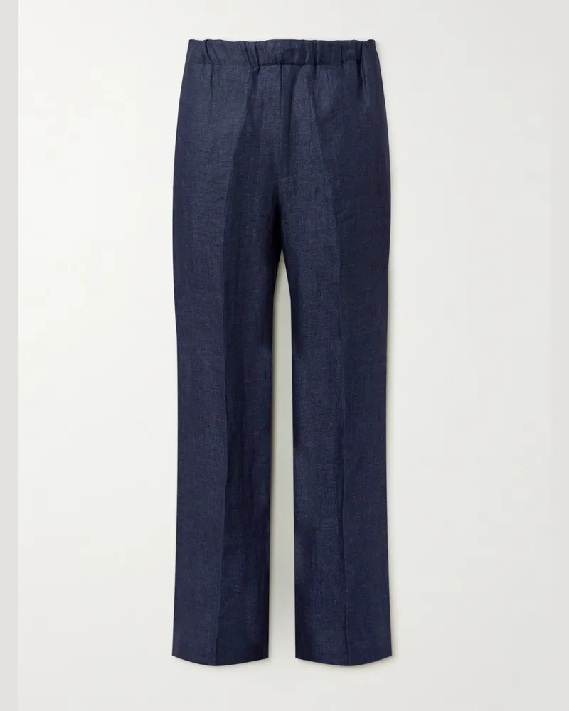 PIACENZA 1733 Straight-Leg Linen Trousers Blue
