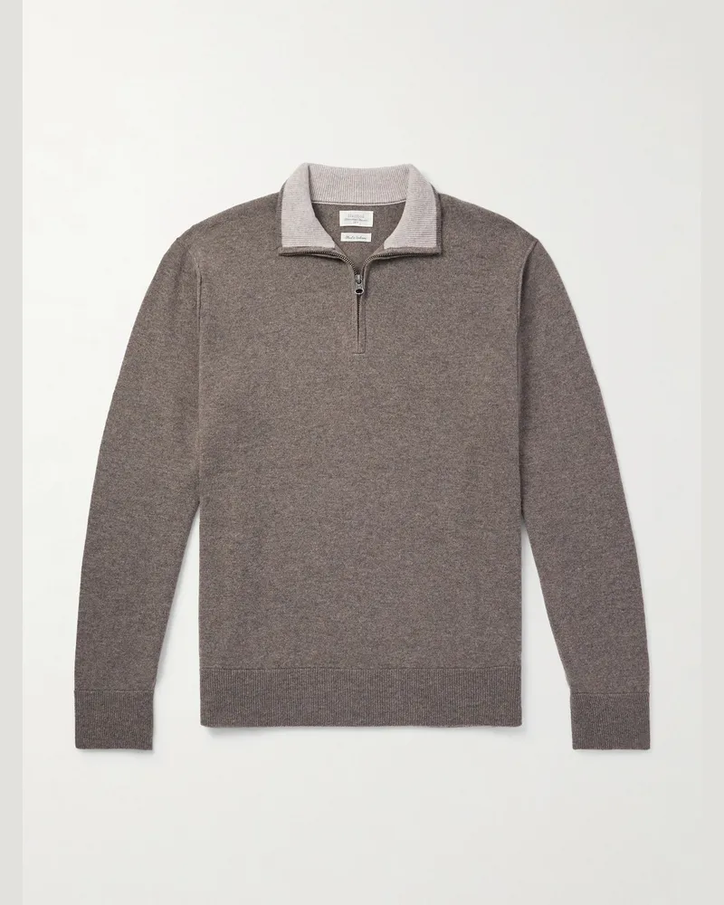 Hartford Wool and Cashmere-Blend Half-Zip Sweater Brown