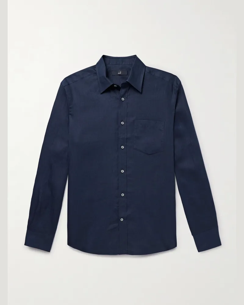 Dunhill Hemd aus Leinen Blau