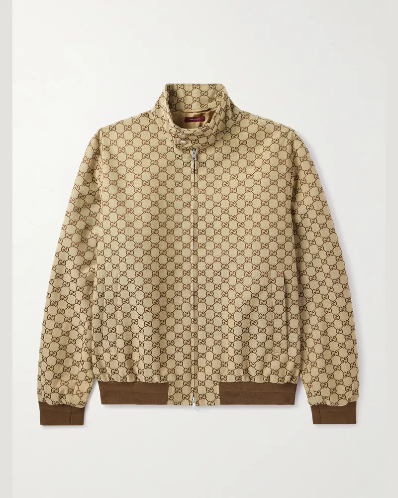 Gucci Monogrammed Cotton-Blend Canvas Bomber Jacket Brown