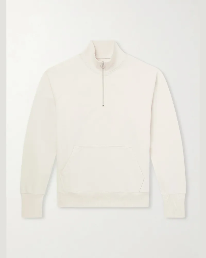 Drake's Cotton-Jersey Half-Zip Sweater White