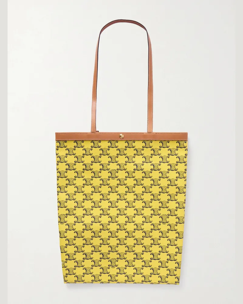 Celine Medium Leather-Trimmed Monogrammed Coated-Canvas Tote Bag Yellow