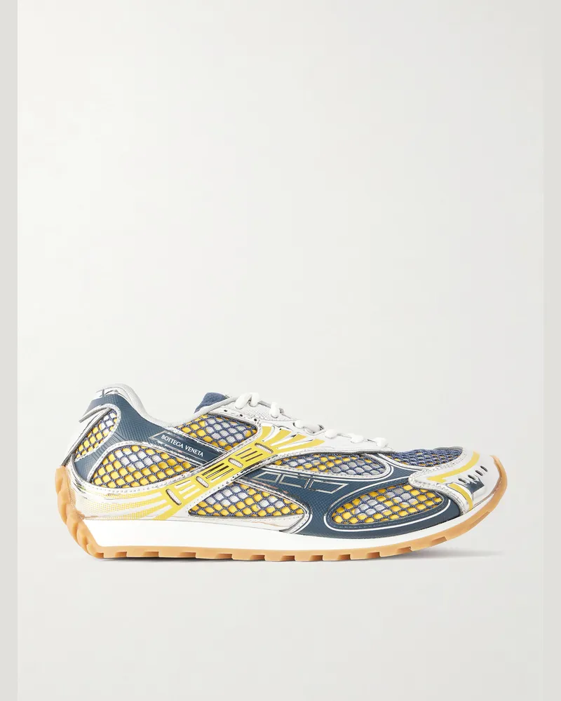 Bottega Veneta Orbit Metallic Rubber and Mesh Sneakers Silver