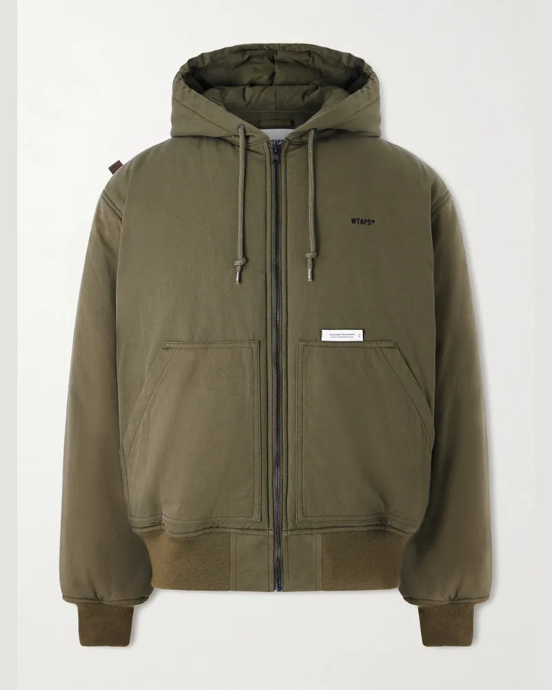 WTAPS Wattierte Kapuzenjacke aus Baumwoll-Canvas mit Reißverschluss Grün