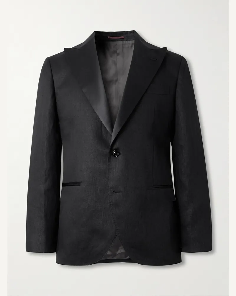 Brunello Cucinelli Smokingjacke aus Leinen mit Satinbesatz Schwarz