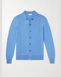 PIACENZA 1733 Cardigan aus einer Seiden-Baumwollmischung in Pointelle-Strick Blau