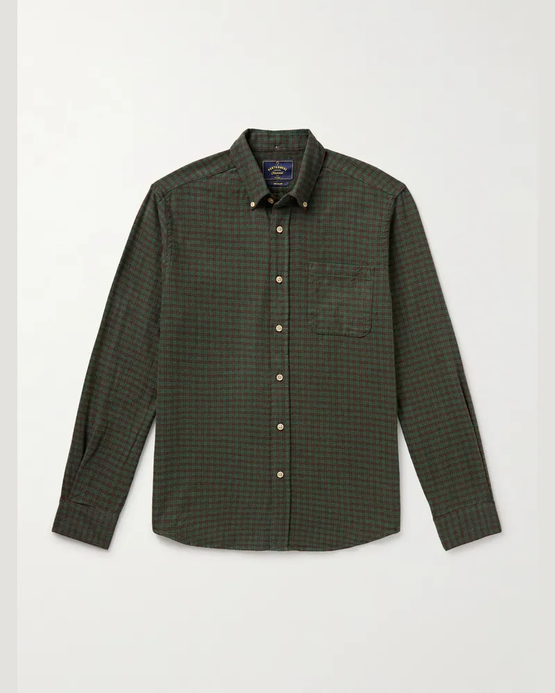 Portuguese Flannel Lago Hemd aus kariertem Baumwollflanell mit Button-Down-Kragen Grün
