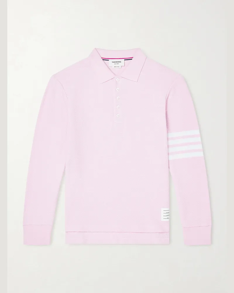 Thom Browne Pullover aus Baumwoll-Piqué mit Streifen und Polokragen Pink