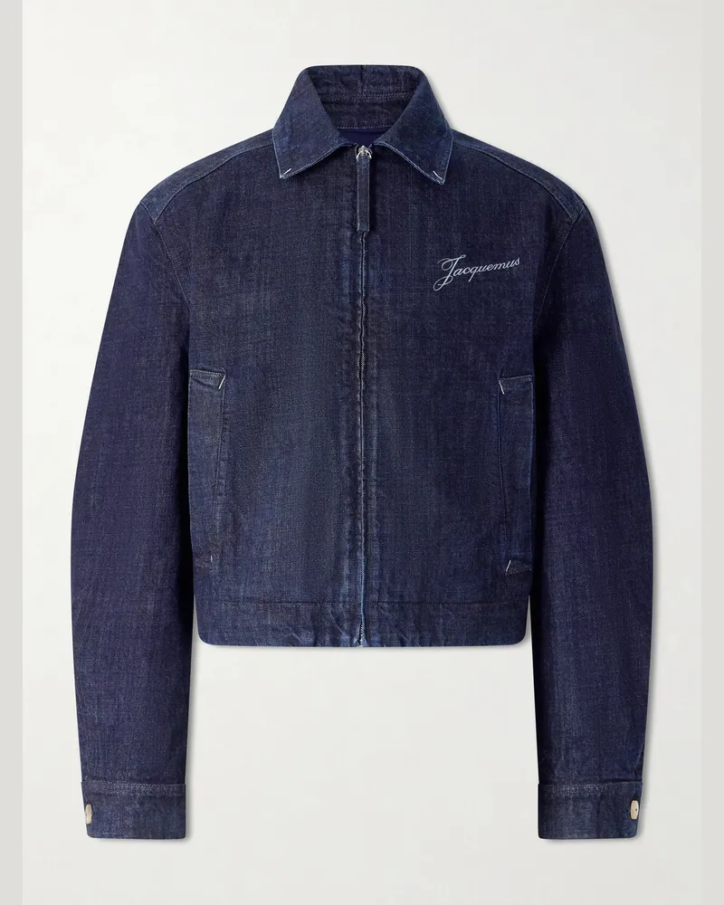 Jacquemus La Veste De-Nîmes Logo-Embroidered Denim Jacket Blue