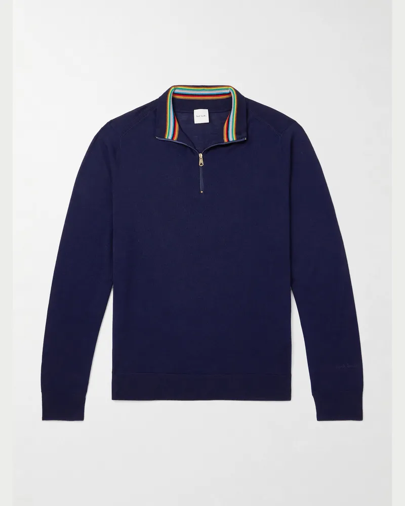 Paul Smith Merino Wool Half-Zip Sweater Blue