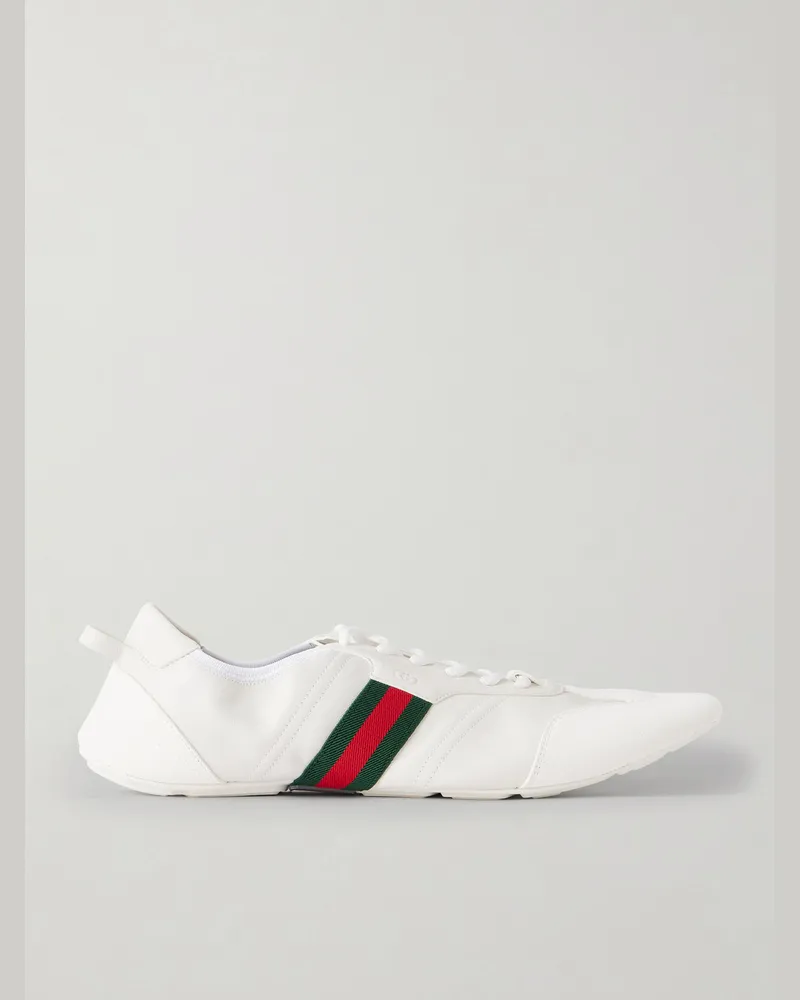Gucci Flex Web Stripe-Detail Suede-Trimmed Leather Sneakers White