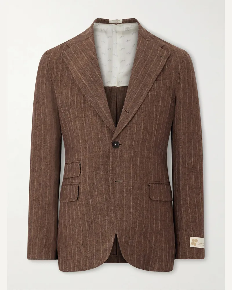 Massimo Alba Pinstriped Linen Blazer Brown
