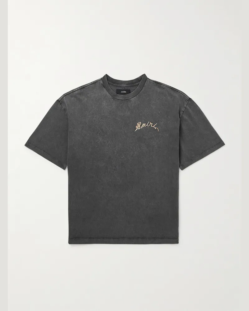 Amiri Dragon T-Shirt aus Baumwoll-Jersey mit Stickerei Schwarz