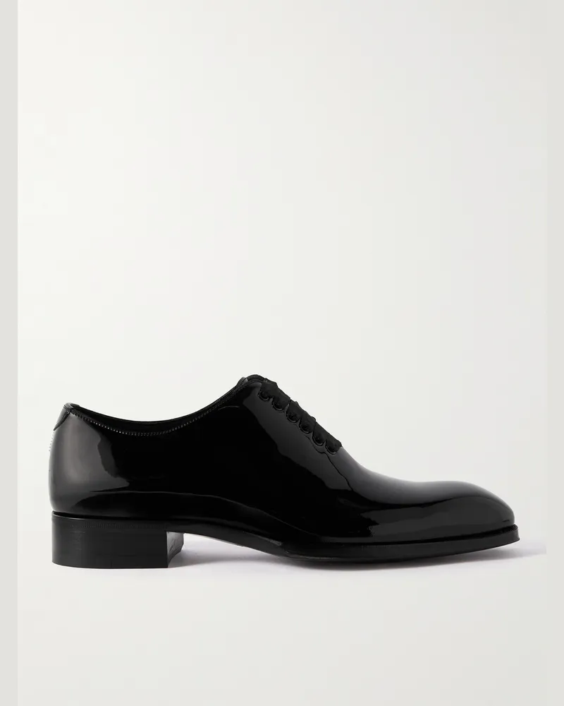 Tom Ford Elkan Whole-Cut Patent-Leather Oxford Shoes Black
