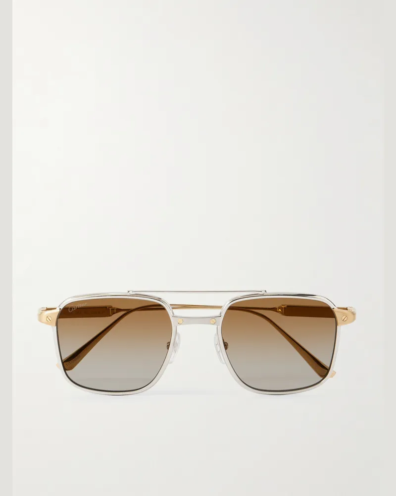 Cartier Santos Aviator-Style Gold and Silver-Tone Titanium Sunglasses Silver