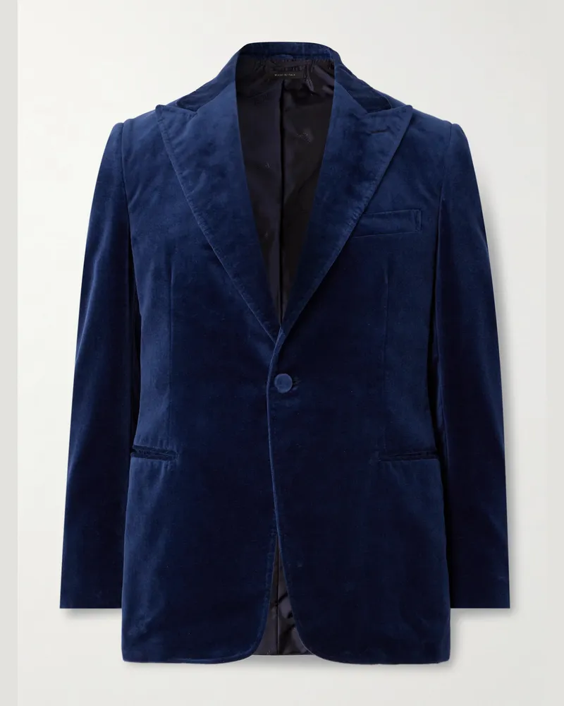Brioni Schmal geschnittene Smokingjacke aus Baumwollsamt Blau