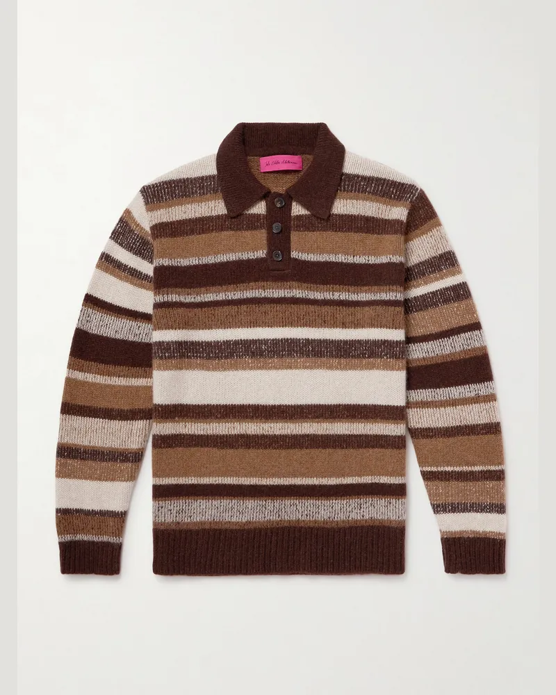 The Elder Statesman Striped Cashmere Polo Shirt Brown