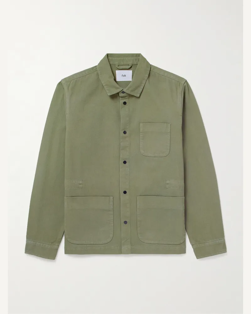 Folk Assembly Hemdjacke aus Baumwoll-Twill in Stückfärbung GrüN