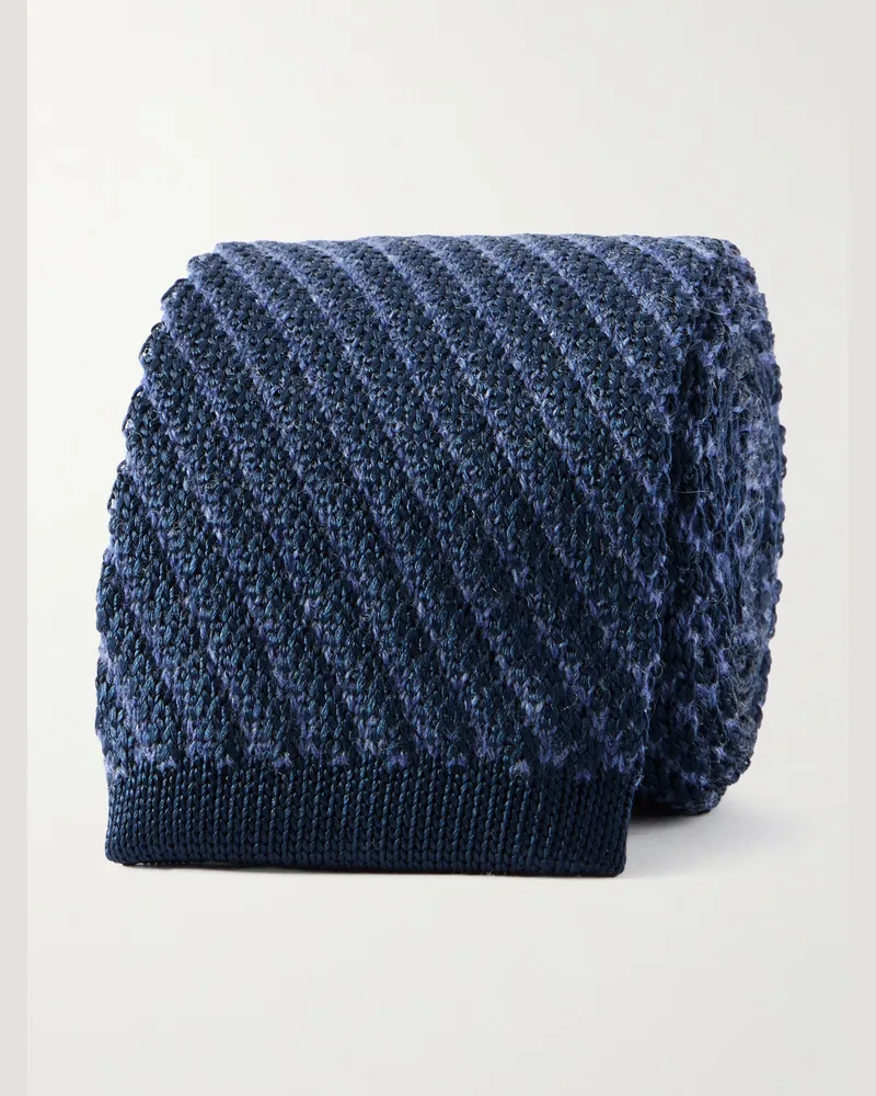 Brioni 7cm Striped Knitted Silk and Cashmere-Blend Tie Blue
