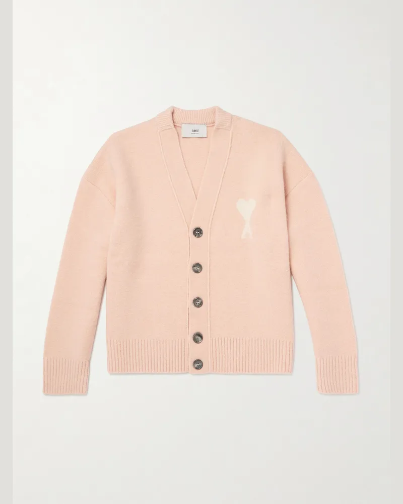 AMI Paris Cardigan aus einer Alpakawollmischung mit Intarsienlogomotiv Pink
