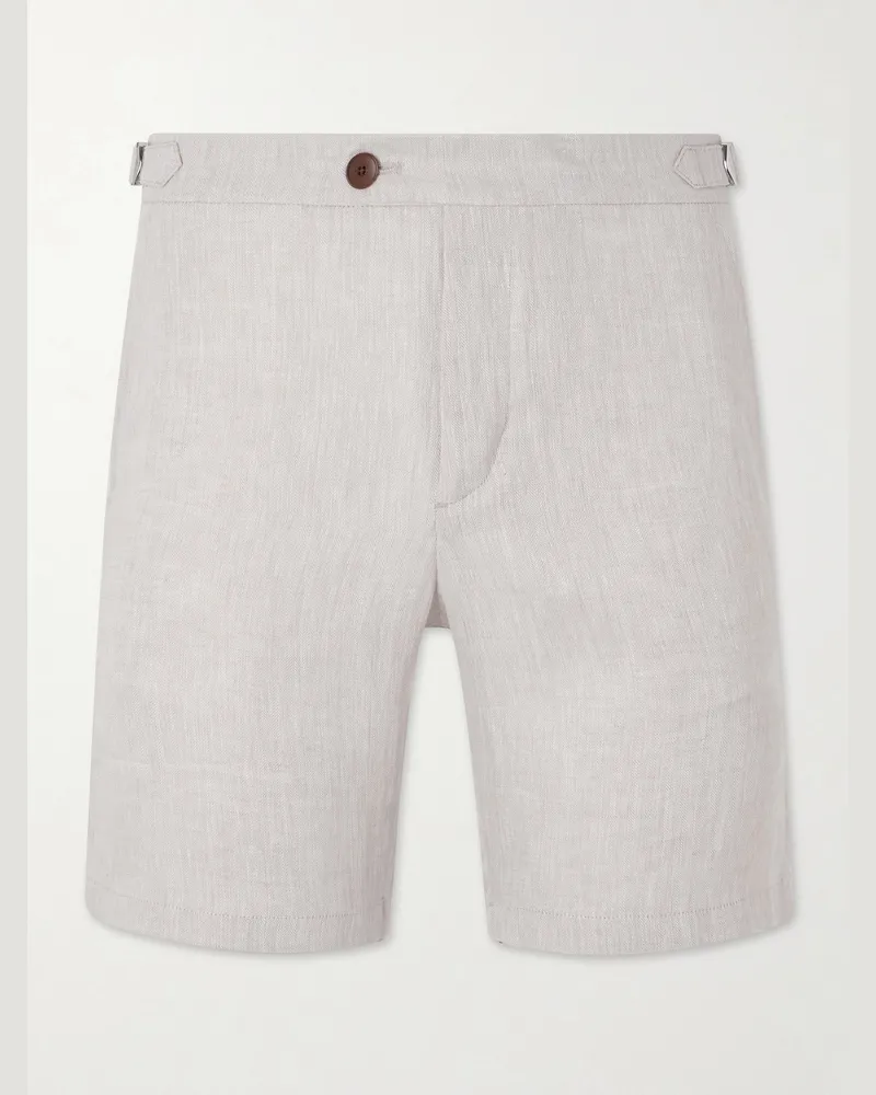 MR P. Straight-Leg Herringbone Linen Shorts Neutrals