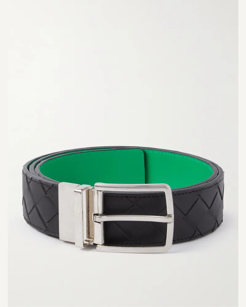 Bottega Veneta 3.5cm Reversible Intrecciato Leather Belt Black