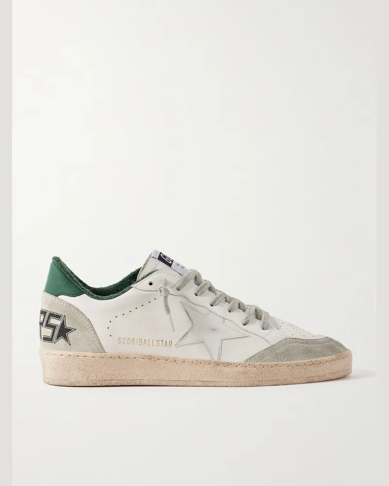 Golden Goose Ball Star Sneakers aus Leder mit Velourslederbesatz in Distressed-Optik Weiß