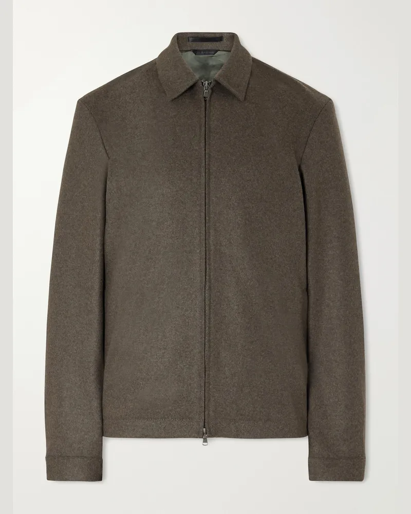 Sunspel Boiled Wool Bomber Jacket Green