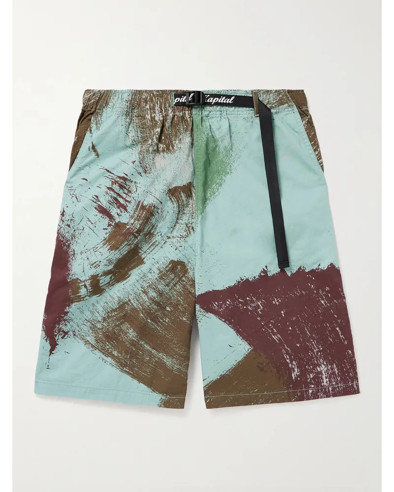 KAPITAL Gerade geschnittene Shorts aus bedrucktem Shell Blau