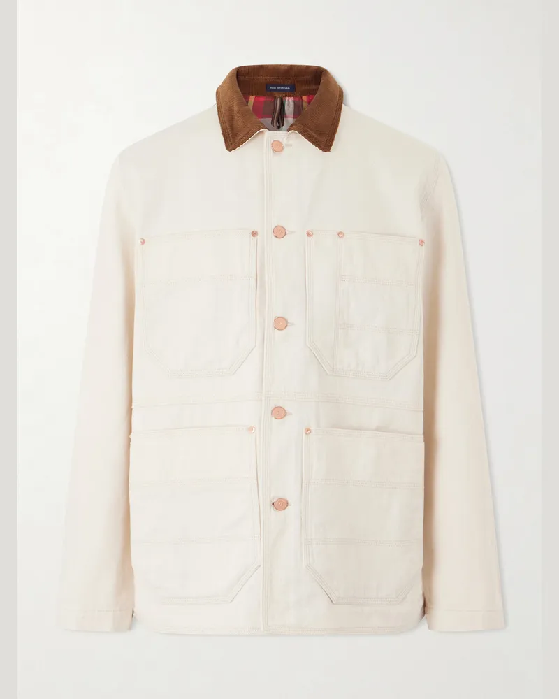 Drake's Corduroy-Trimmed Denim Jacket Neutrals