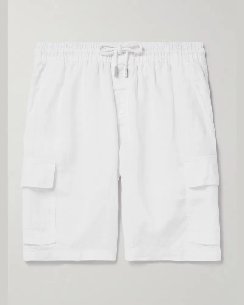 Vilebrequin Gerade geschnittene Cargoshorts aus Leinen mit Kordelzugbund Weiß