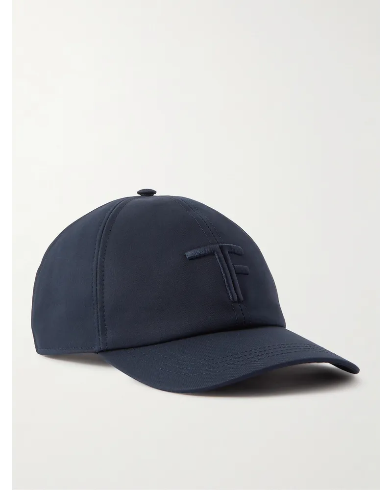 Tom Ford Baseballkappe aus Baumwoll-Twill mit Logostickerei und Lederbesatz Blau